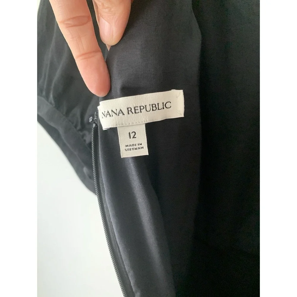 Banana Republic Viscose Linen Midi/Maxi Black Dress 12 Puff Sleeve Silky Tie - Picture 8 of 12